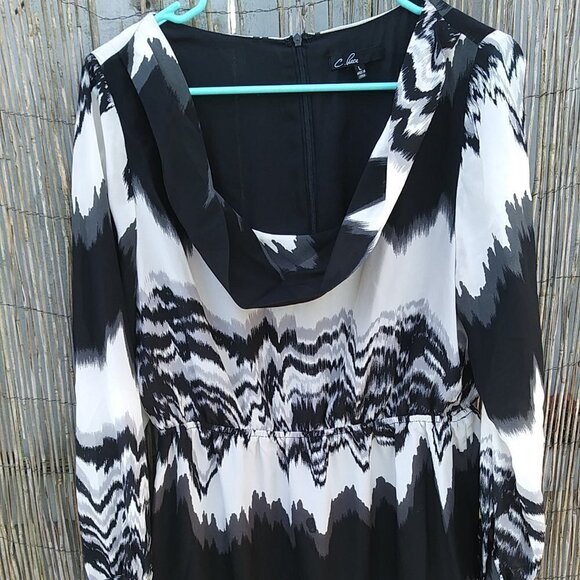 C. Luce Black & White Scoop Neck Long Sleeve Women's Dress - L - Picture 1 of 16